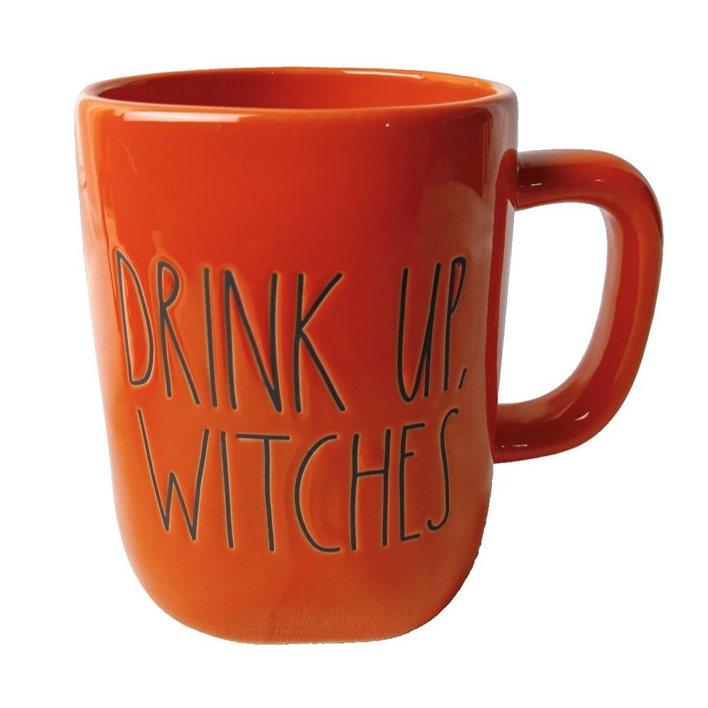 Rae Dunn Orange DRINK UP WITCHES Mug Ceramic Coffee Cup Orange Interior